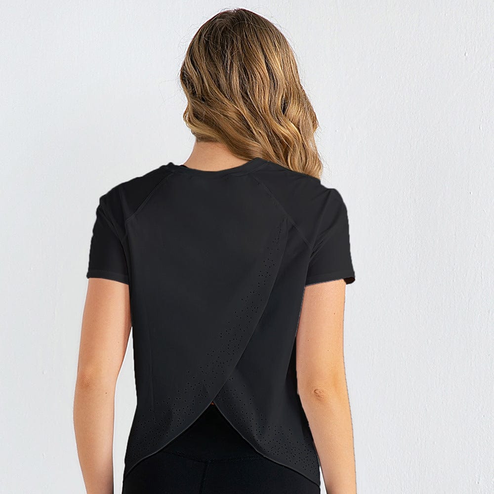 Short Sleeve Tee Shirt with Criss Cross Flap Back