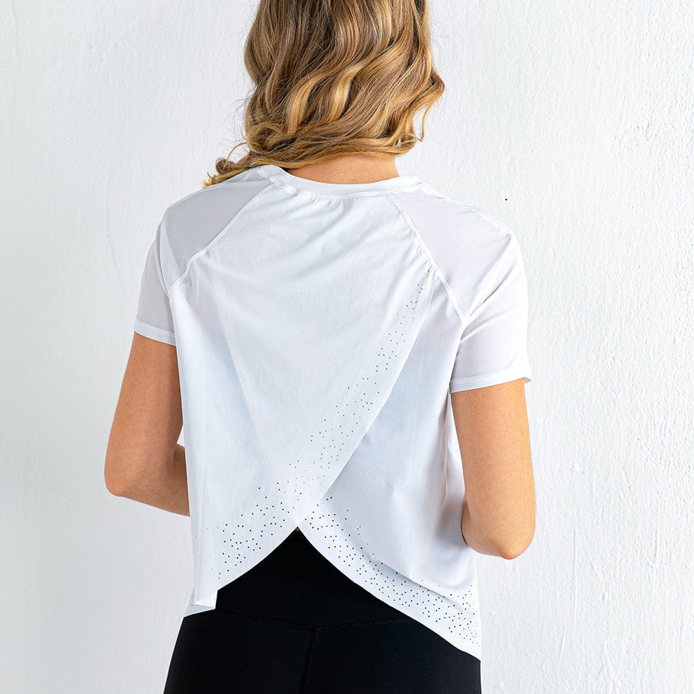 Short Sleeve Tee Shirt with Criss Cross Flap Back