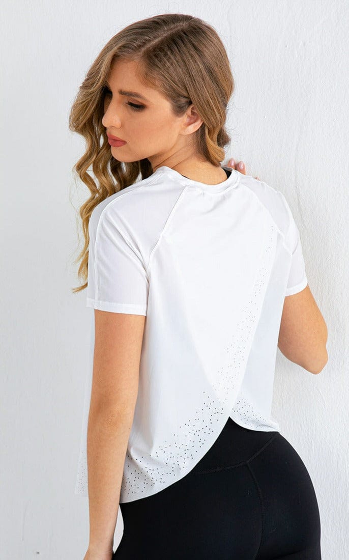 Short Sleeve Tee Shirt with Criss Cross Flap Back