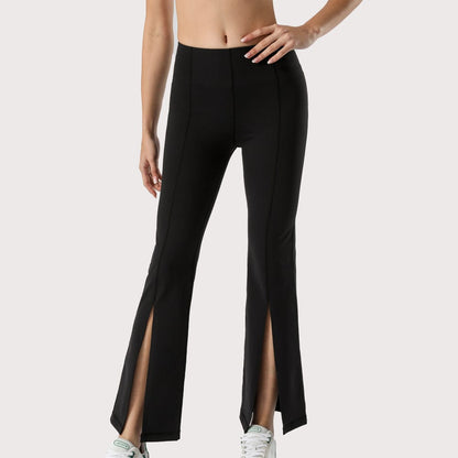 Soft and Comfortable Mid Waist Flare Pants with Center Front Slits