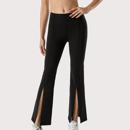 Pantalones acampanados de cintura media con aberturas en el centro delantero