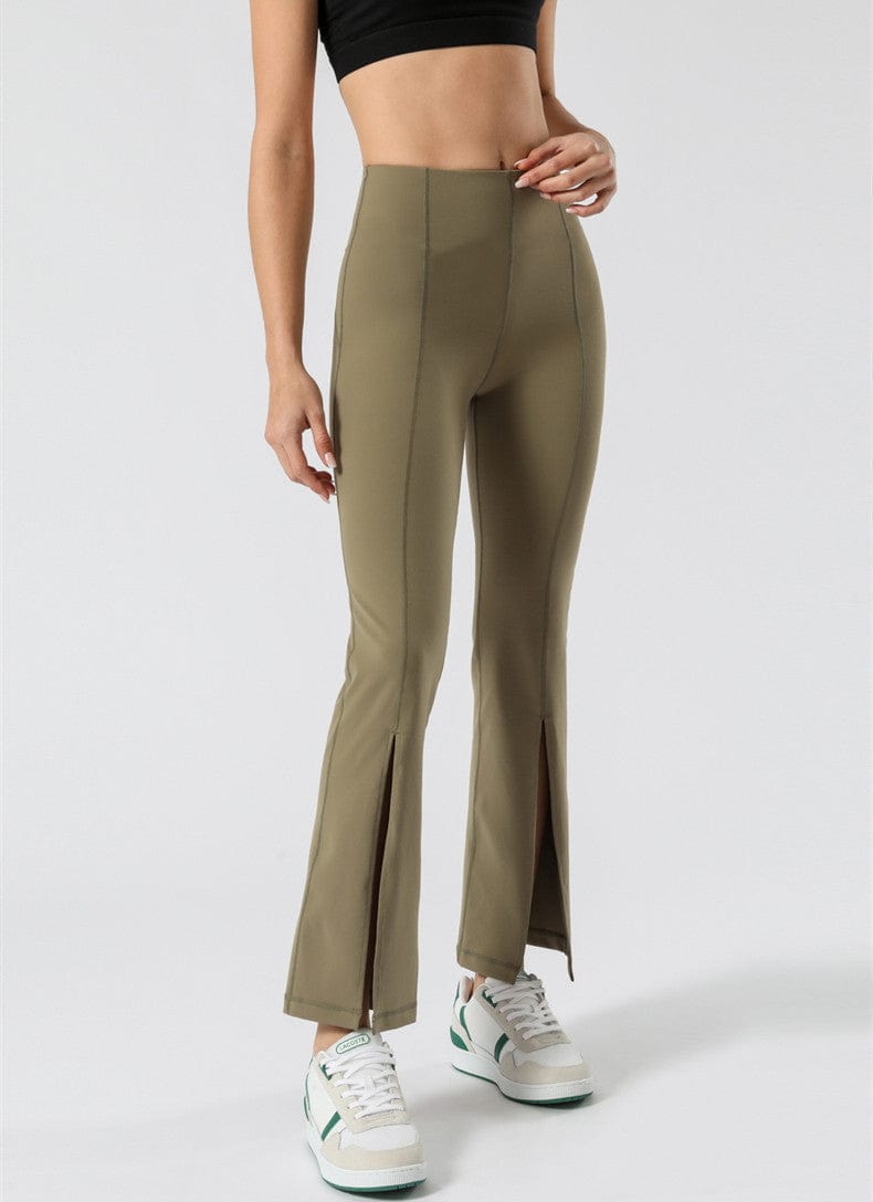 Pantalones acampanados de cintura media con aberturas en el centro delantero