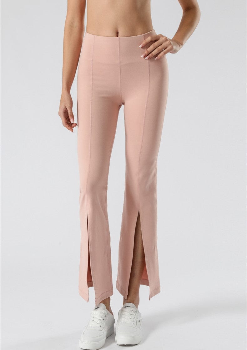 Pantalones acampanados de cintura media con aberturas en el centro delantero