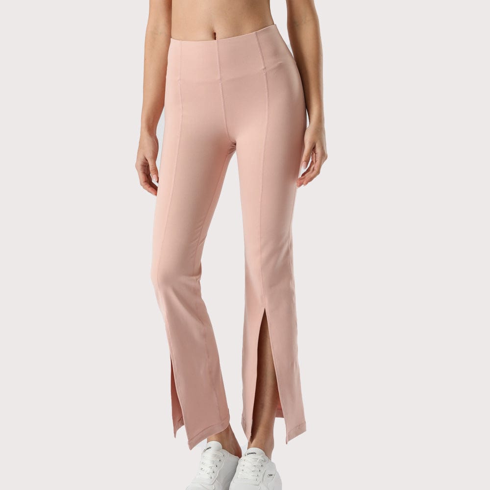 Soft and Comfortable Mid Waist Flare Pants with Center Front Slits