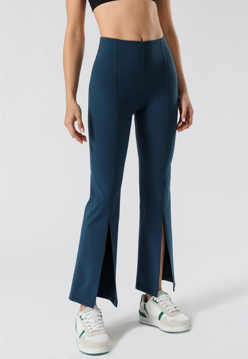 Pantalones acampanados de cintura media con aberturas en el centro delantero