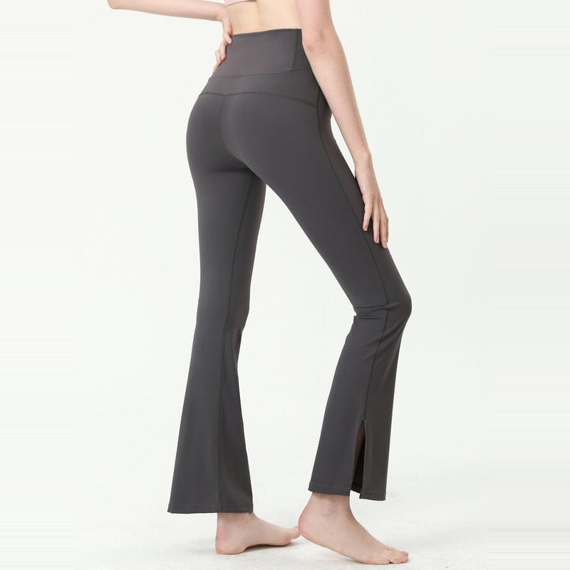 Pantalones de yoga ajustados, acampanados y de tiro alto con abertura lateral
