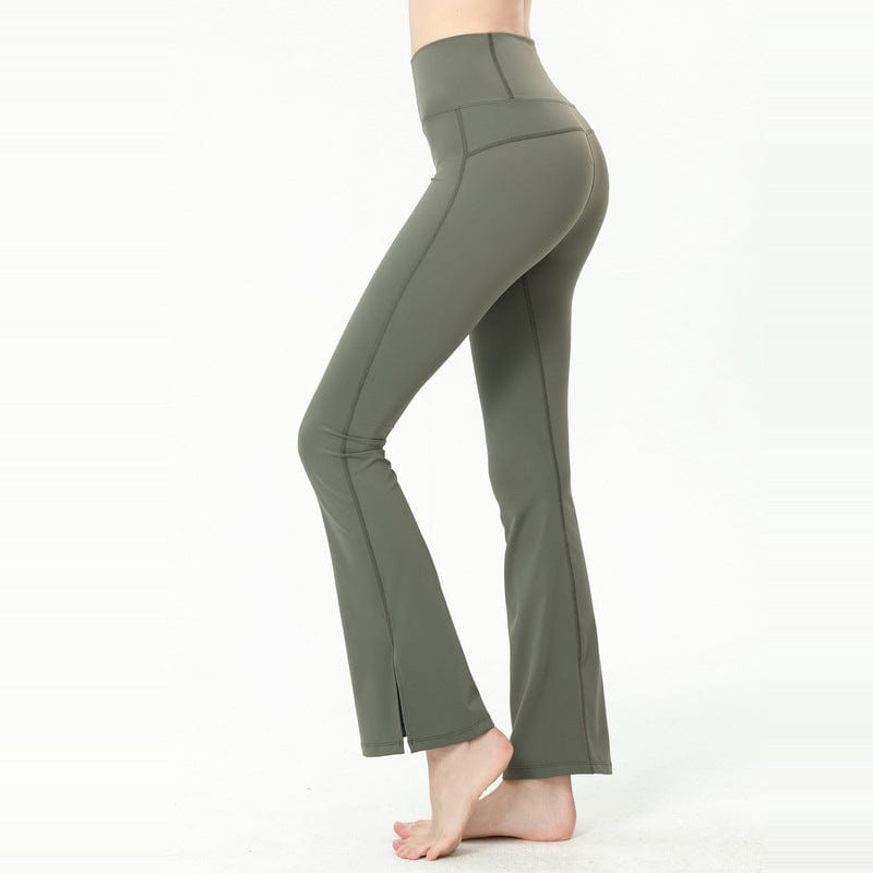 Pantalones de yoga ajustados, acampanados y de tiro alto con abertura lateral