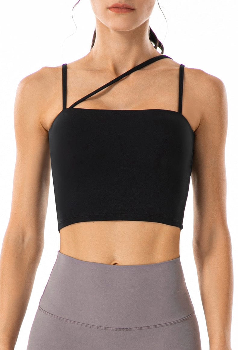 Asymmetrical Cut-Out Strappy Longline Workout Fitness Yoga Sports