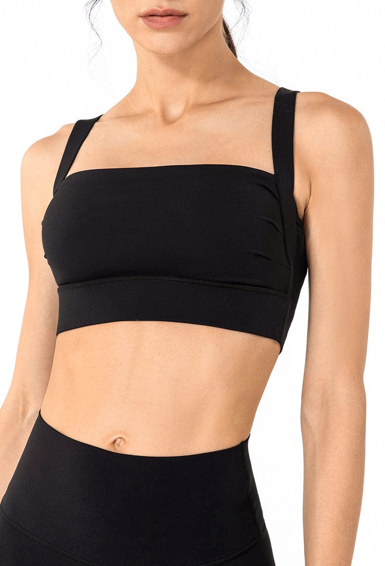 Square Neck Ruched Open Back Sports Bra