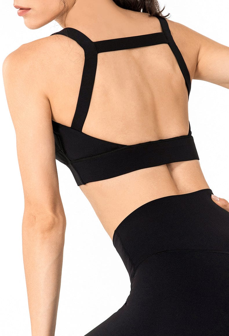 Square Neck Ruched Open Back Sports Bra