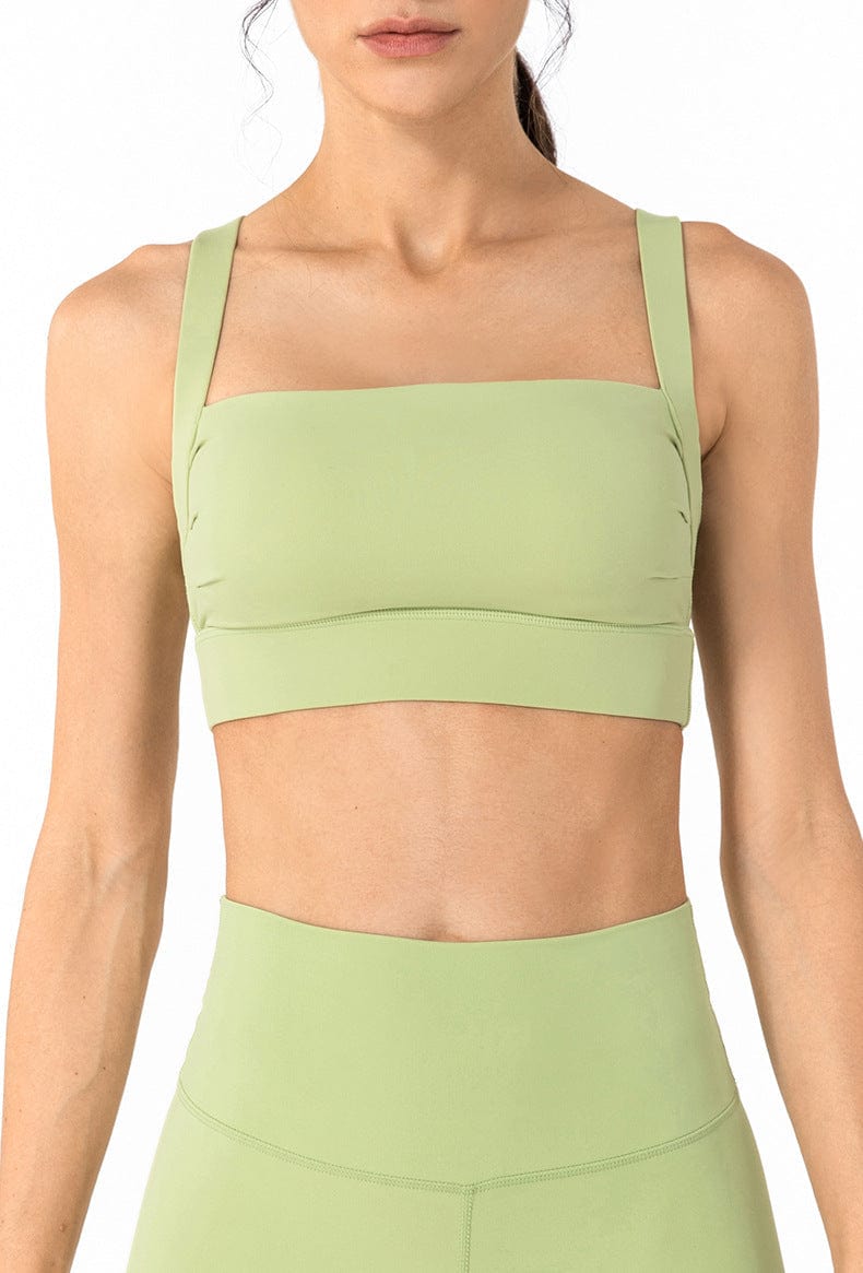 Square Neck Ruched Open Back Sports Bra
