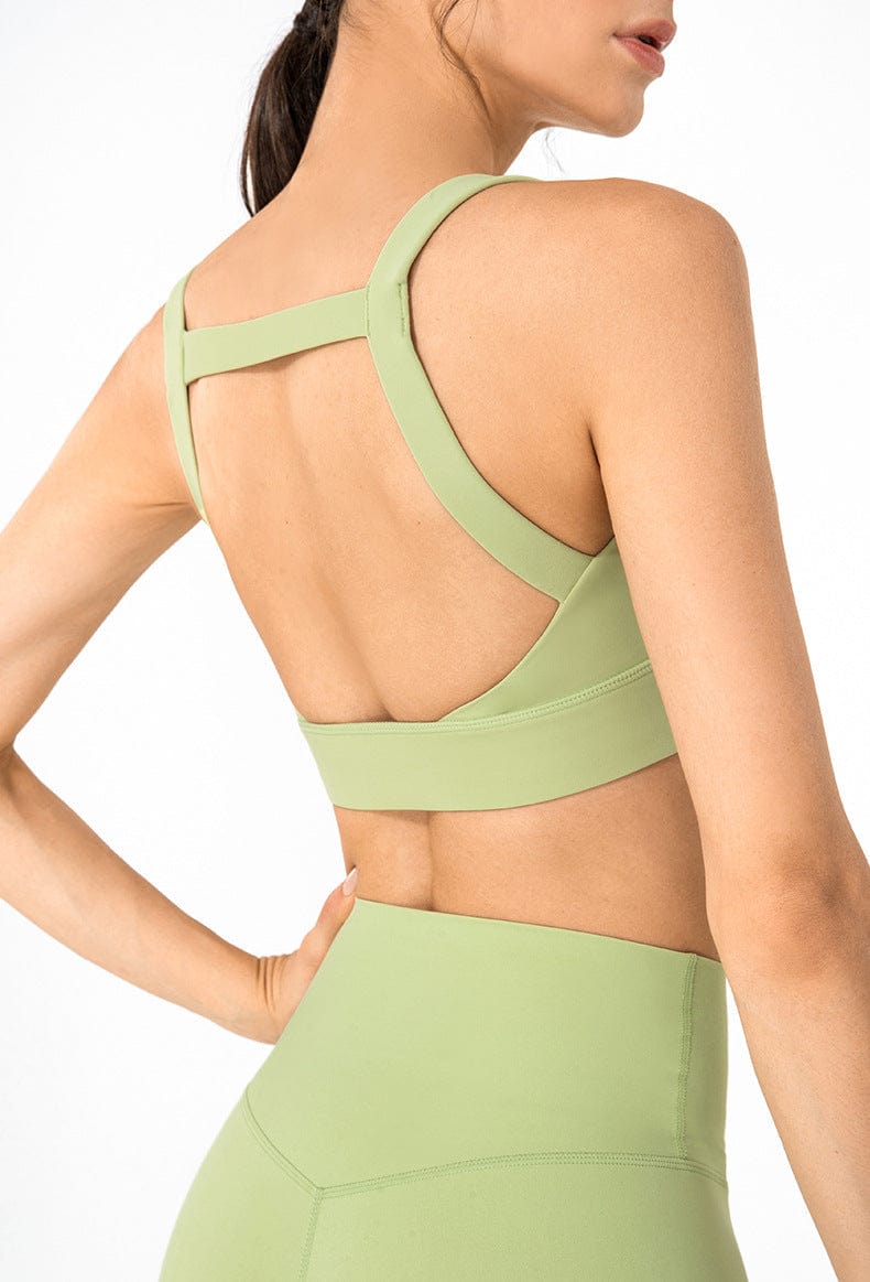 Square Neck Ruched Open Back Sports Bra