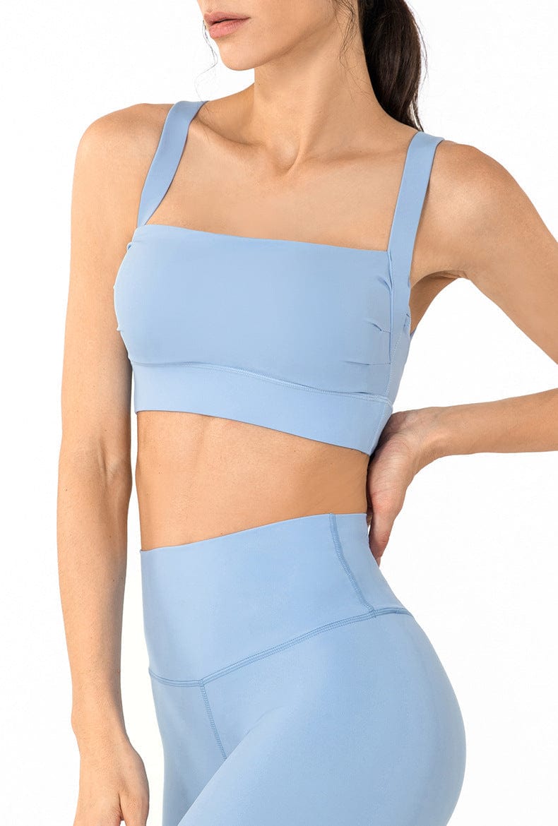 Square Neck Ruched Open Back Sports Bra