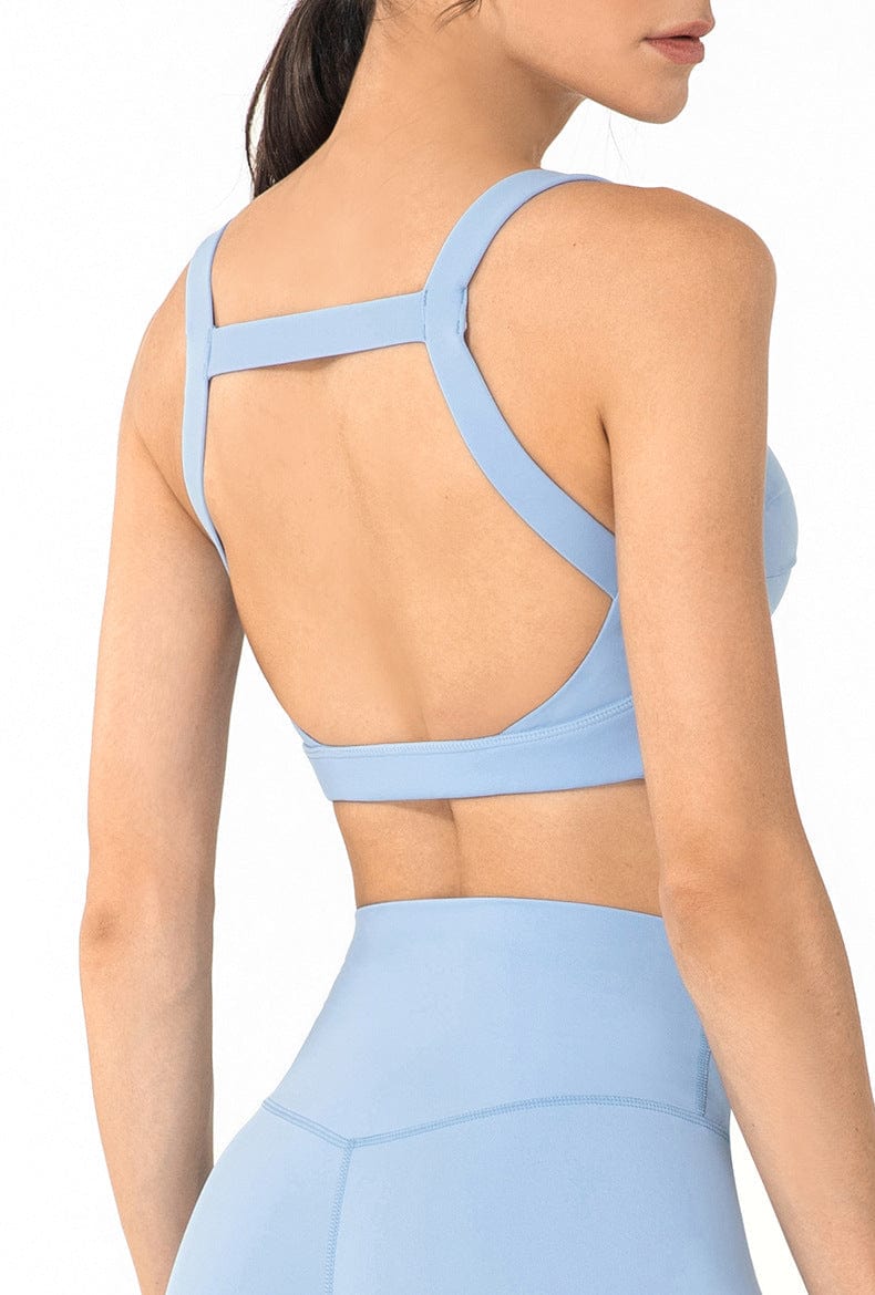 Square Neck Ruched Open Back Sports Bra