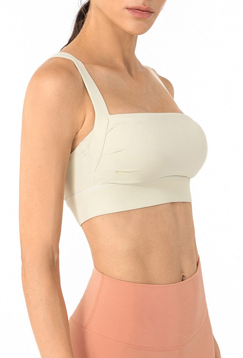 Square Neck Ruched Open Back Sports Bra