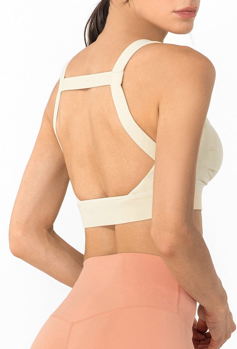 Square Neck Ruched Open Back Sports Bra