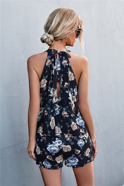 Conjunto floral vintage con cuello halter