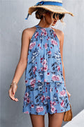 Conjunto floral vintage con cuello halter