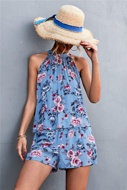 Conjunto floral vintage con cuello halter