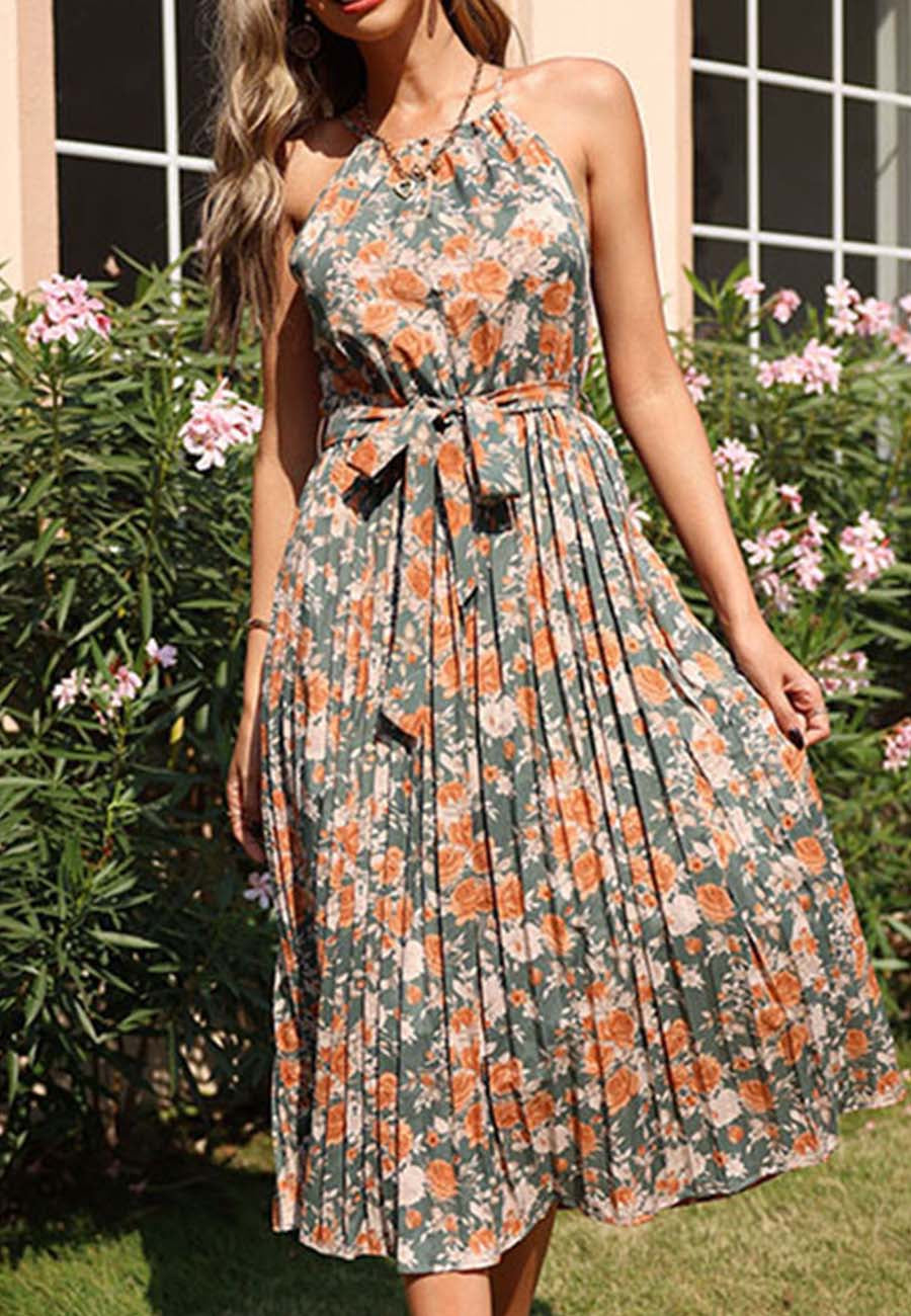 Vestido plisado vintage con flores