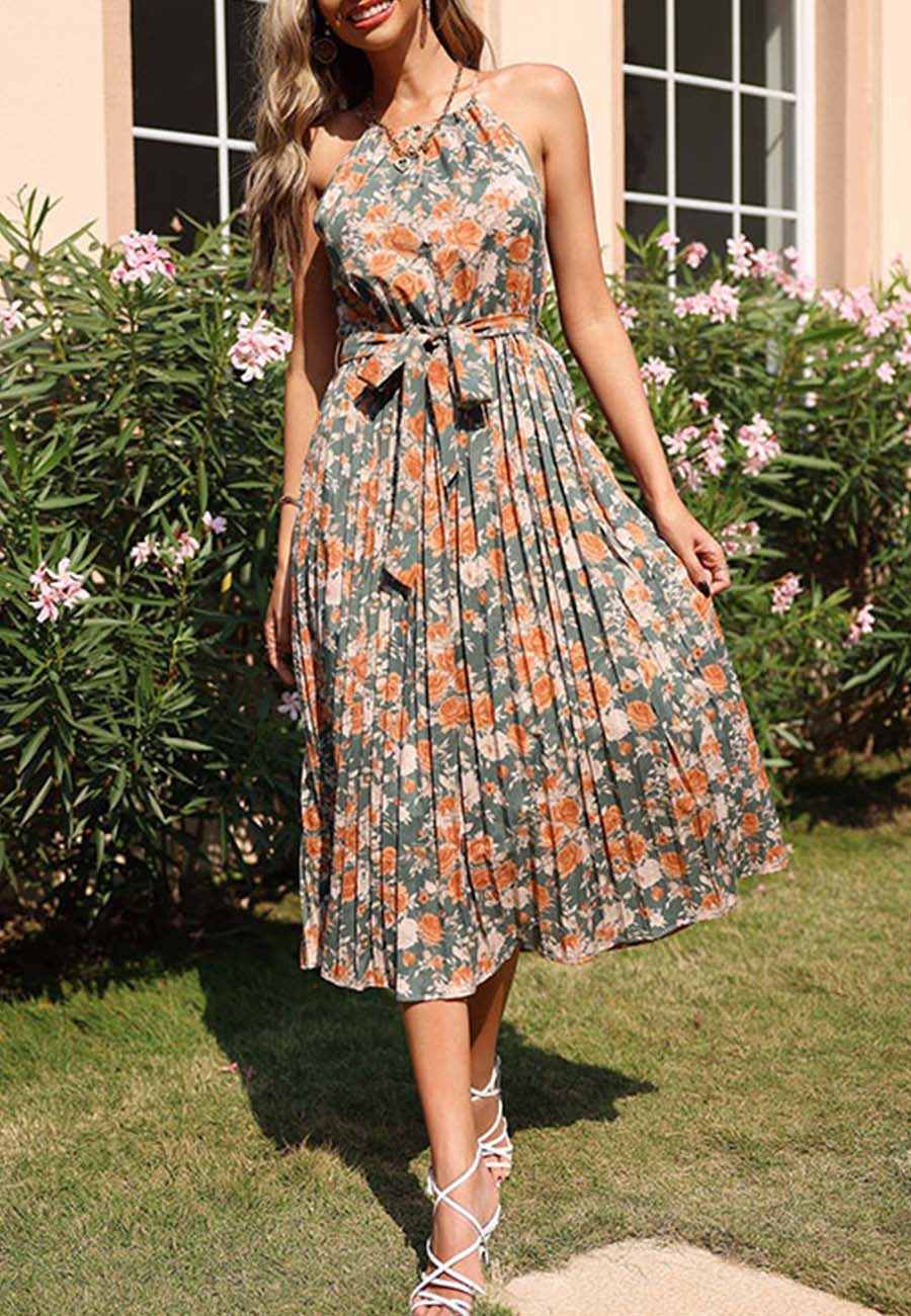 Vestido plisado vintage con flores