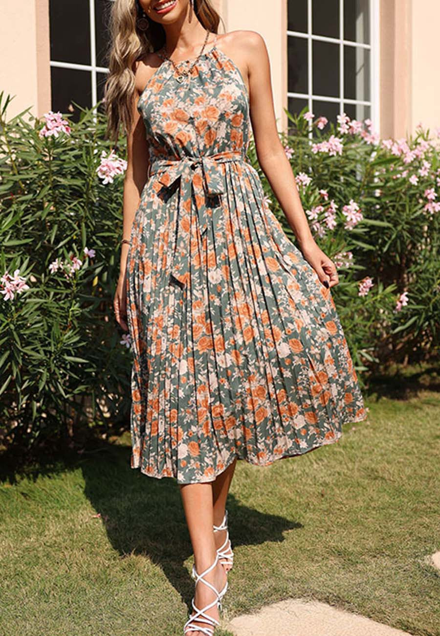 Vestido plisado vintage con flores