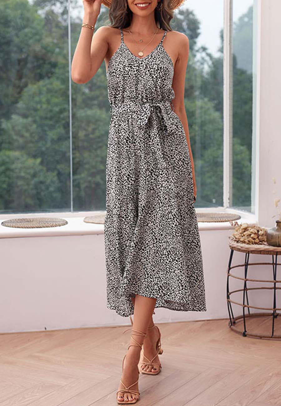 Vestido de verano con escote en V y estampado de leopardo