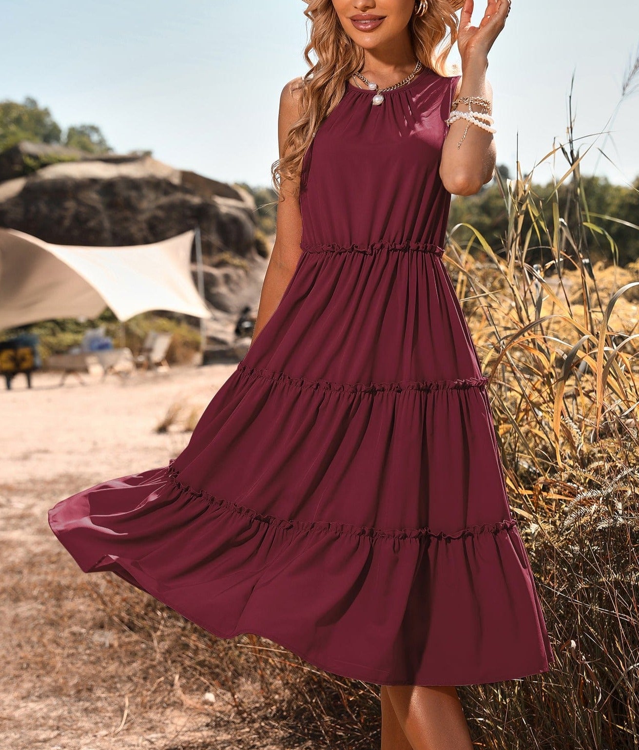 Vestido veraniego de campo con volantes en capas 