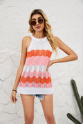 Top de punto con cuello halter y rayas onduladas