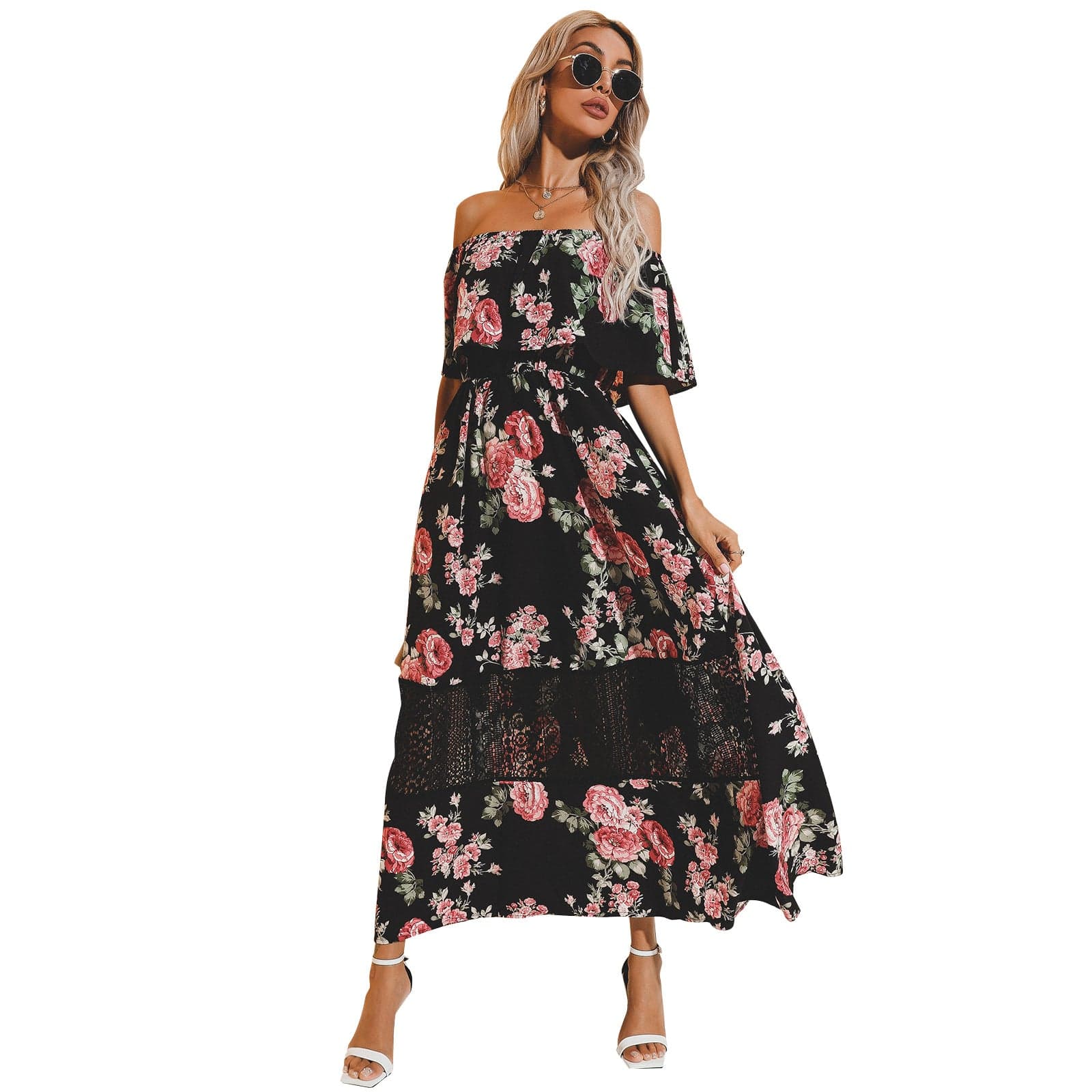 Vestido con detalle de encaje y malla floral