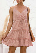 Anna-Kaci Women's Sleeveless V-Neck Mini Dress with Adjustable Spaghetti Straps and Tiered Ruffle Hem