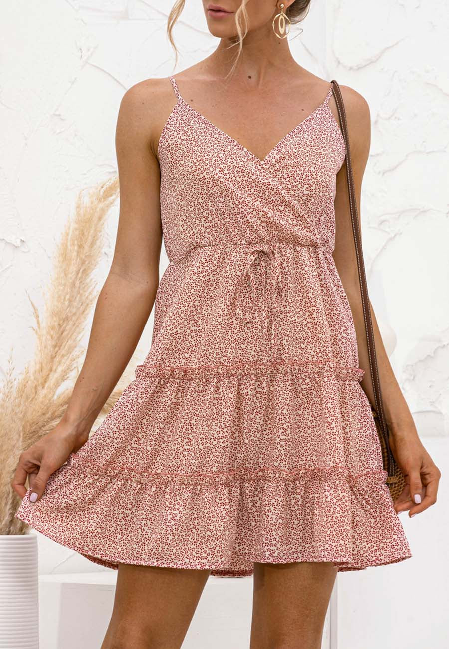 Vestido de cuello cruzado con estampado floral 