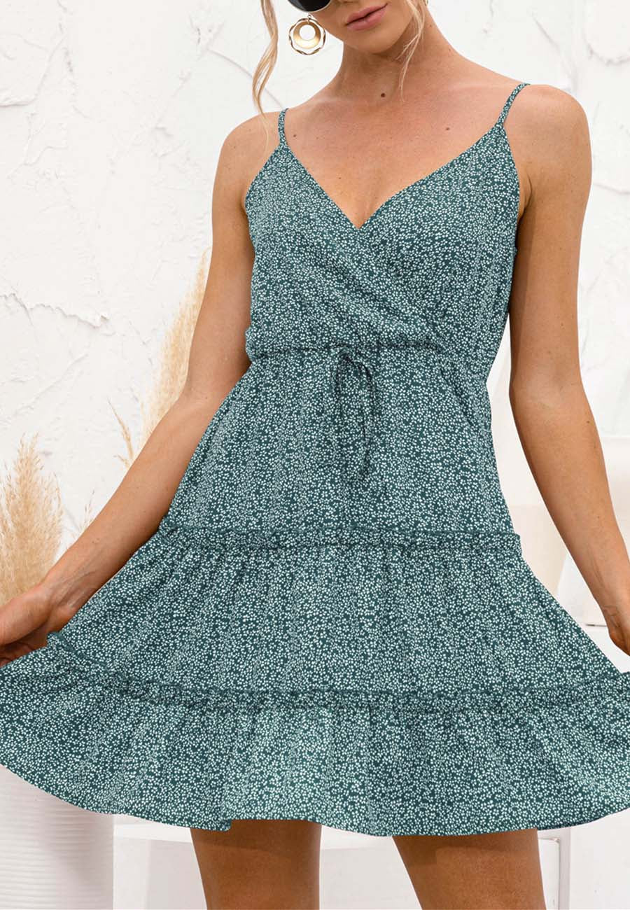 Vestido de cuello cruzado con estampado floral 