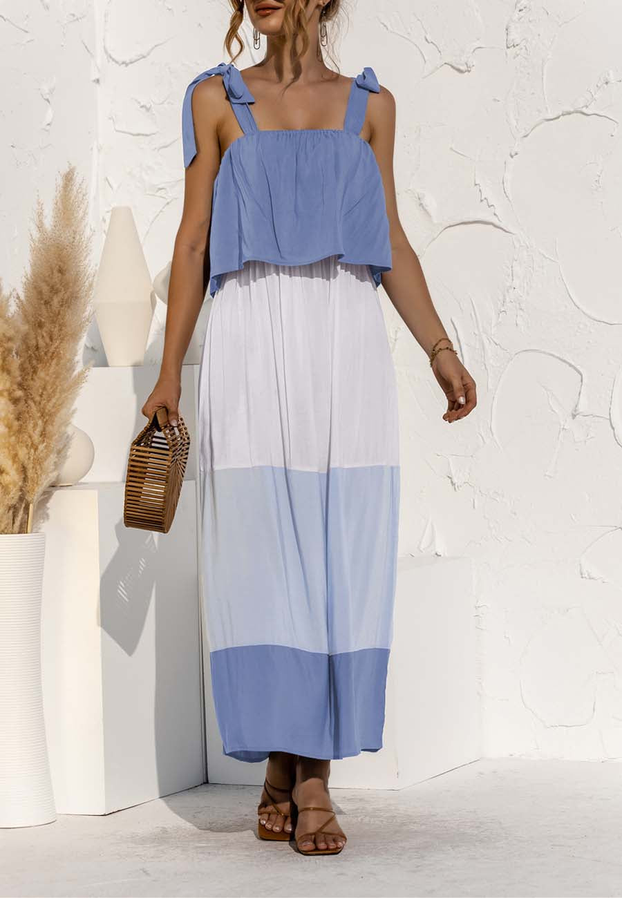 Vestido con bloques de color y hombros anudados