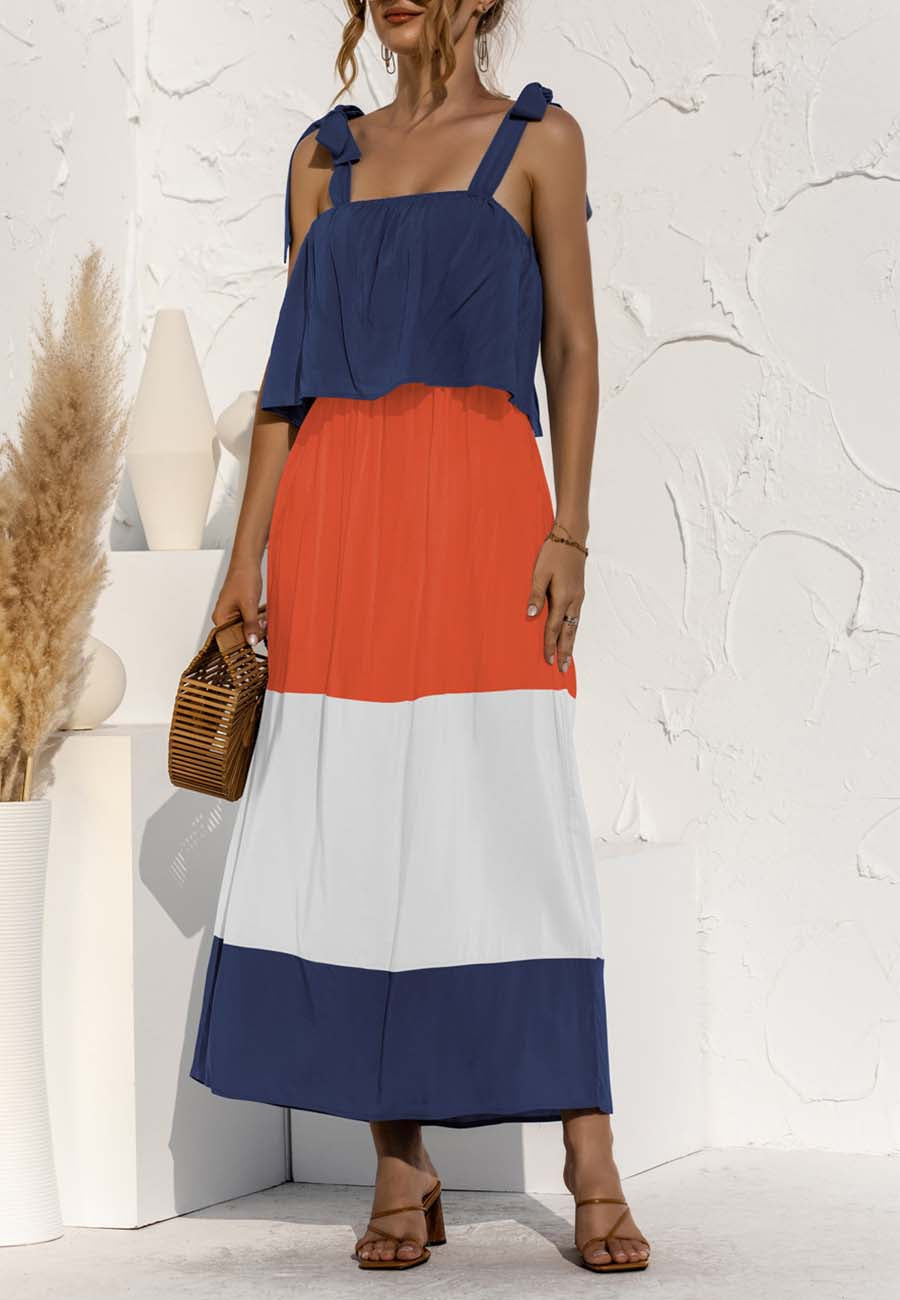 Vestido con bloques de color y hombros anudados