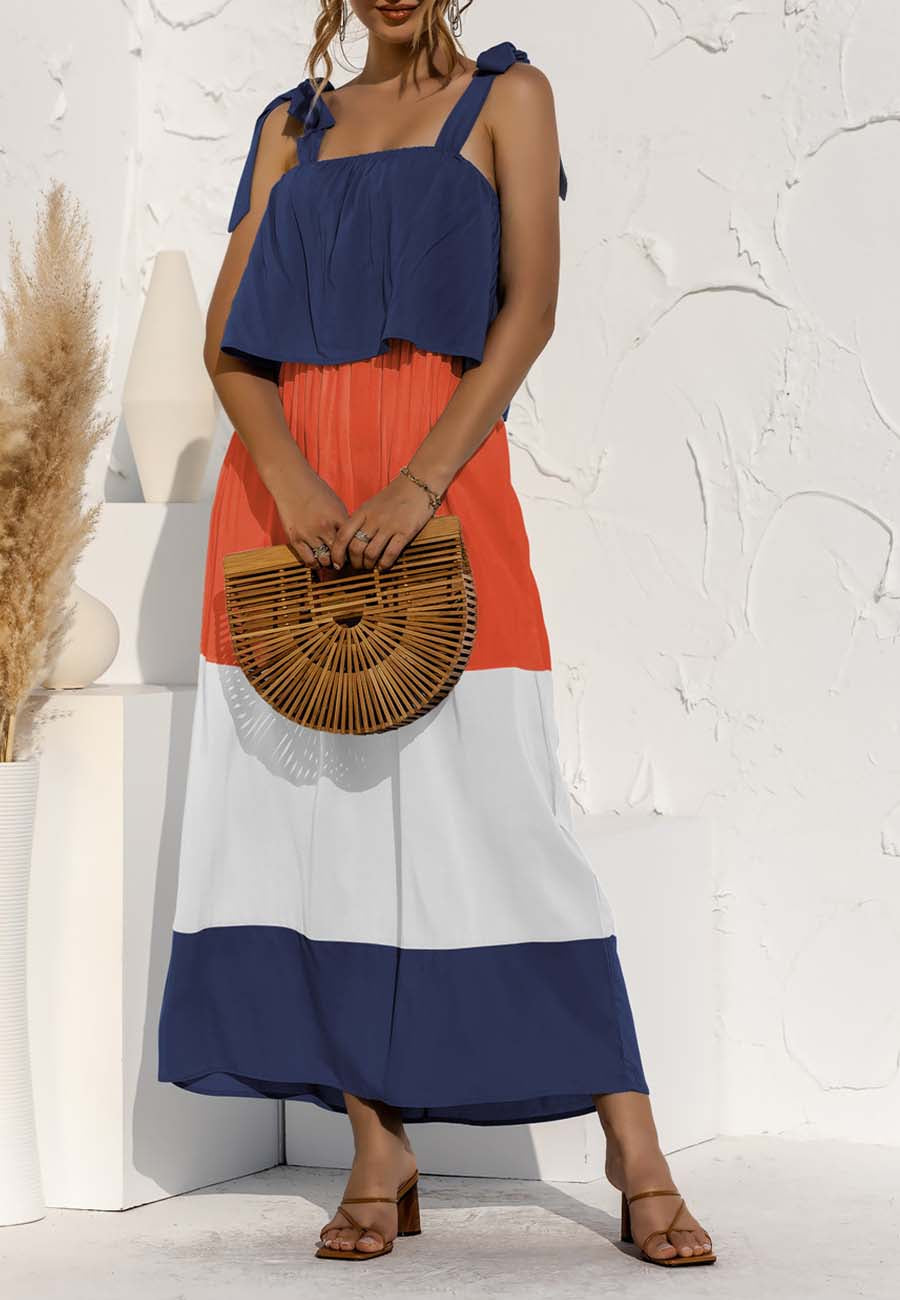 Vestido con bloques de color y hombros anudados