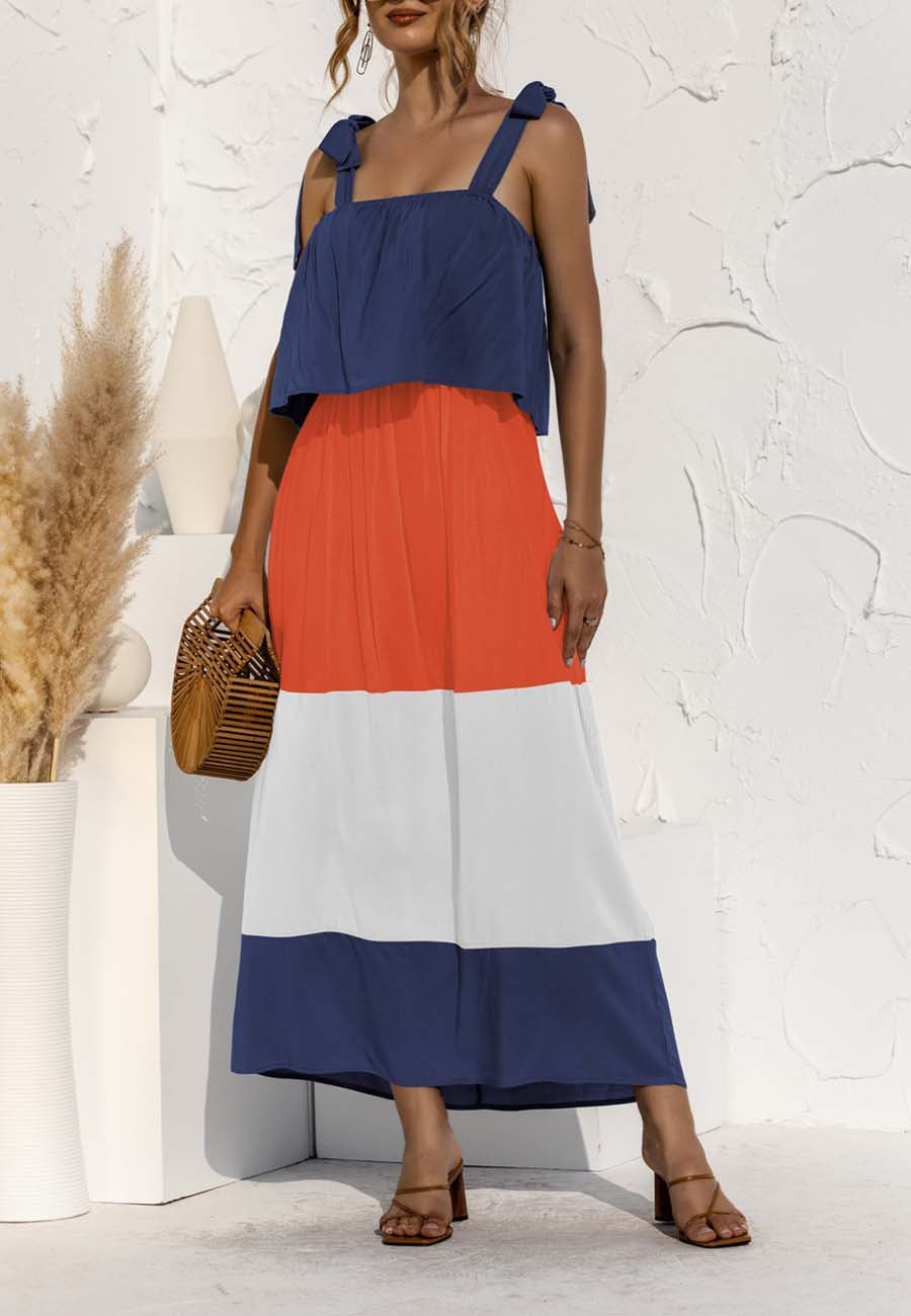 Vestido con bloques de color y hombros anudados