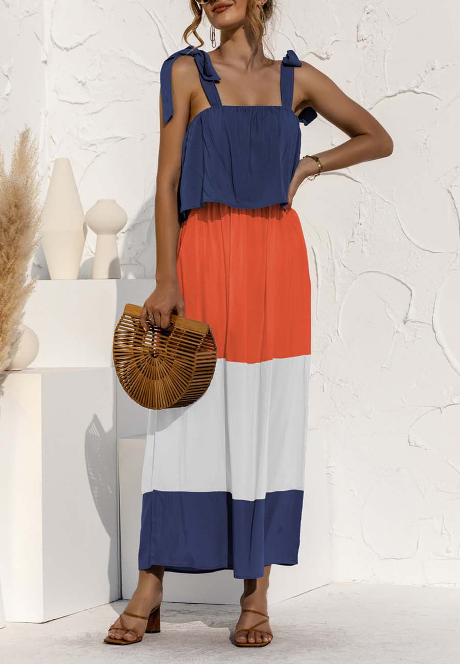 Vestido con bloques de color y hombros anudados