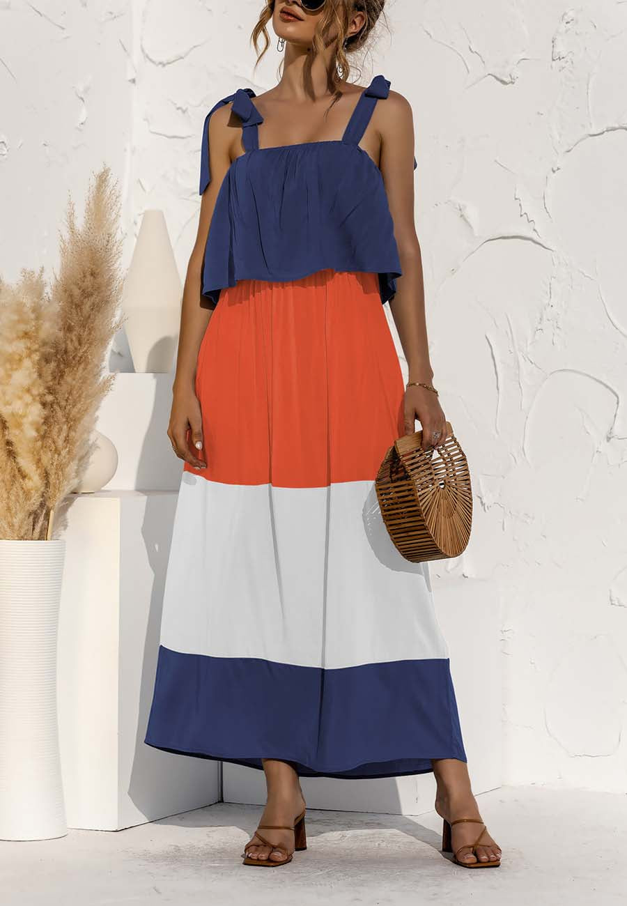 Vestido con bloques de color y hombros anudados