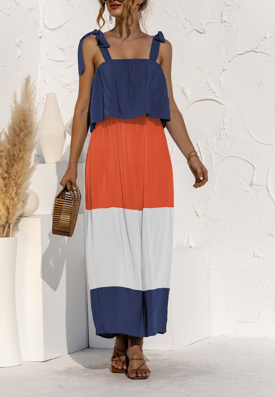 Vestido con bloques de color y hombros anudados