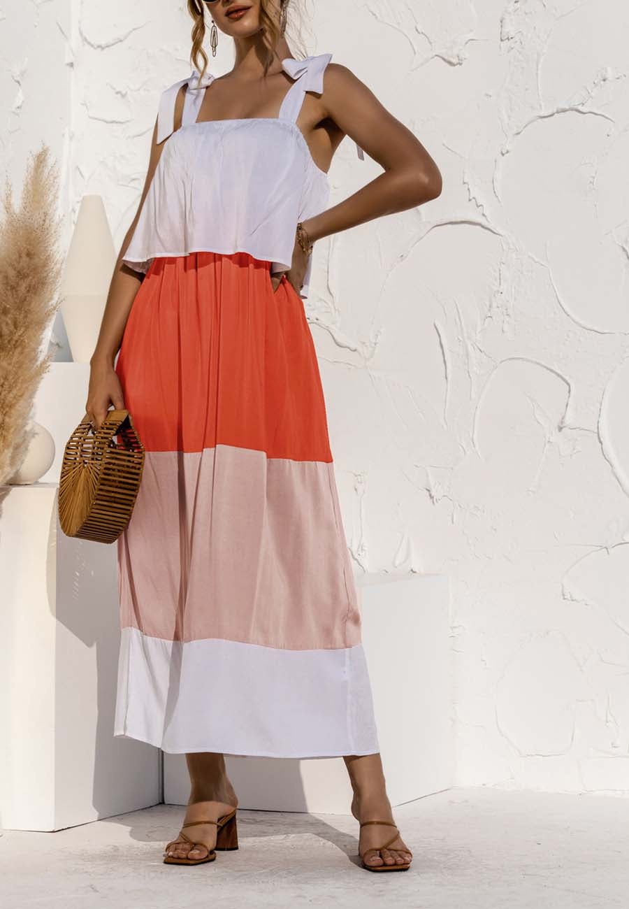 Vestido con bloques de color y hombros anudados