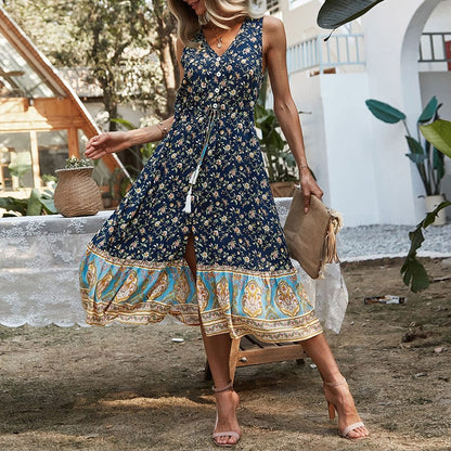 Boho Drawstring Tassel Dress