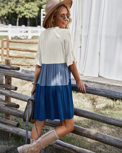 Tie Neck Color Block Dress