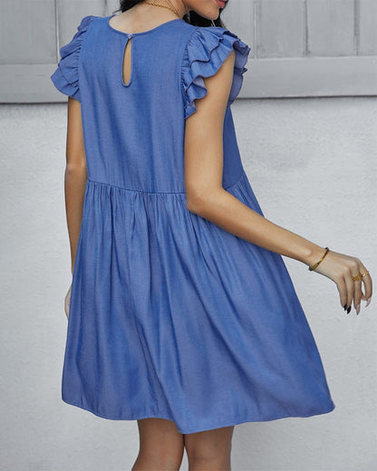 Ruffle Sleeve Straight Dress