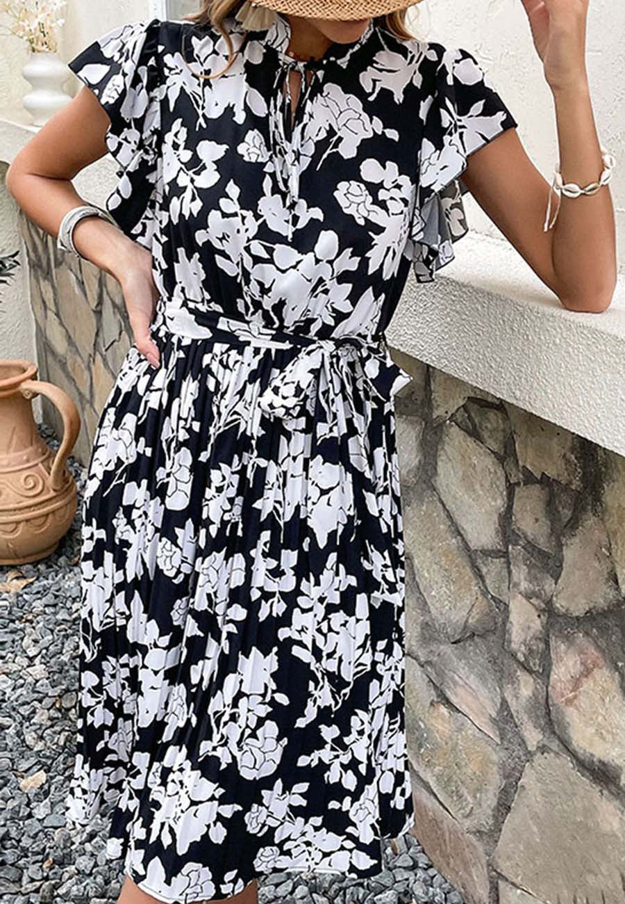 Vestido con cuello anudado y mangas con volantes