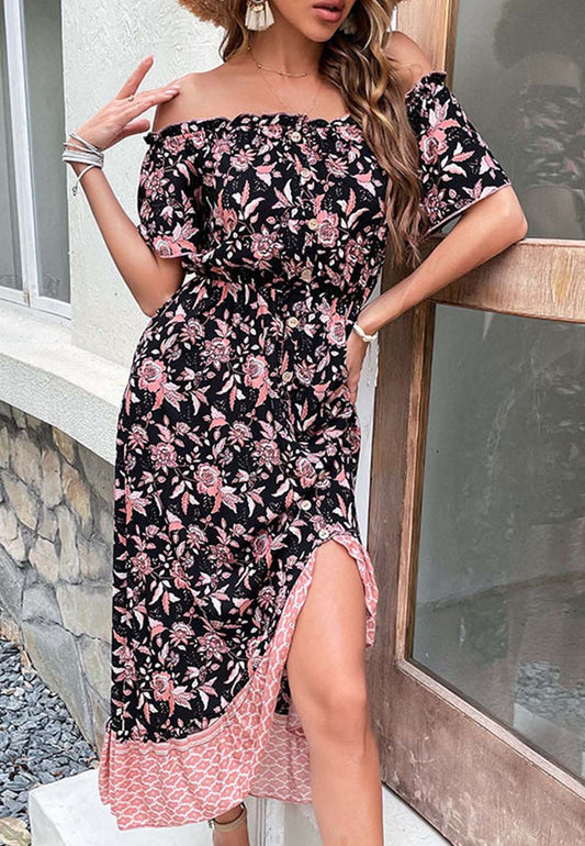 Contrast Print Ruffle Hem Dress