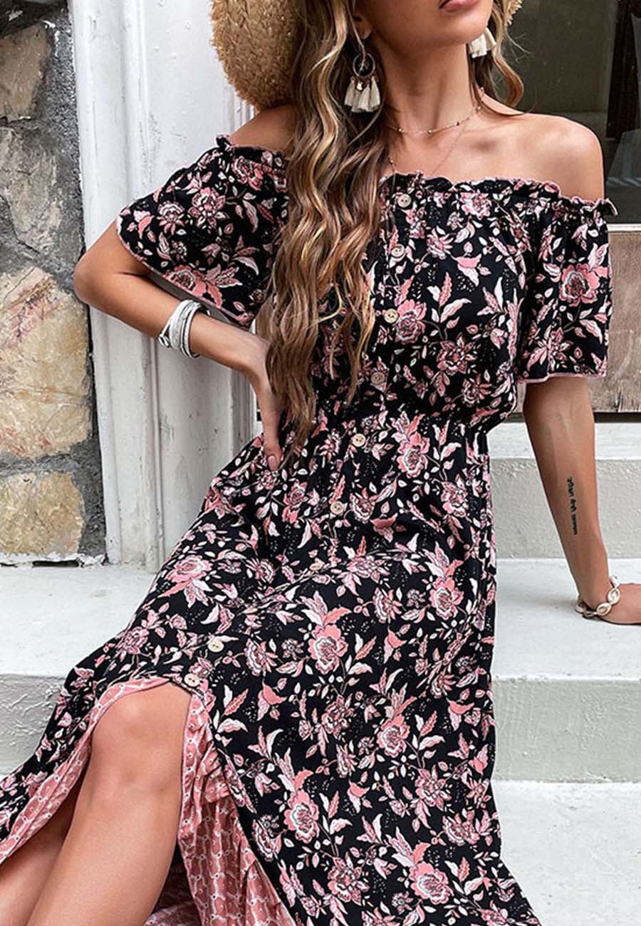 Vestido con dobladillo con volantes y estampado en contraste