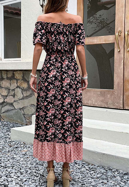Vestido con dobladillo con volantes y estampado en contraste