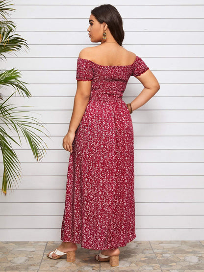 Vestido largo floral con hombros descubiertos y talla grande