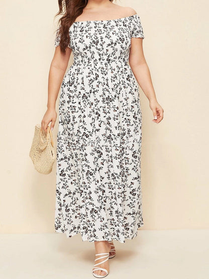 Vestido largo floral con hombros descubiertos y talla grande